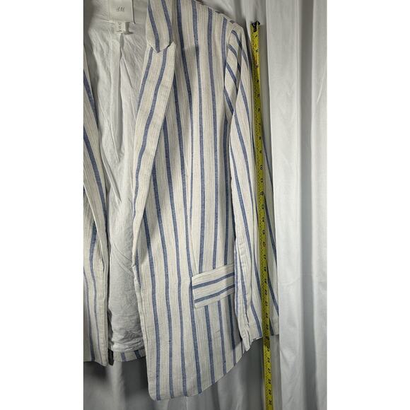 H&M Striped Linen Blend Jacket White Blue 8 Coastal Chic Preppy Academia 88-26 - Picture 6 of 14